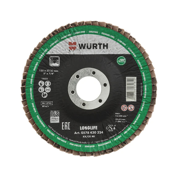 Wurth Segmented Grinding Disc for Stainless Steel, domed BR22.23-G60-D125mm